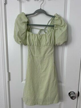 MARBLE Gingham Puffy Sleeves Mini Dress